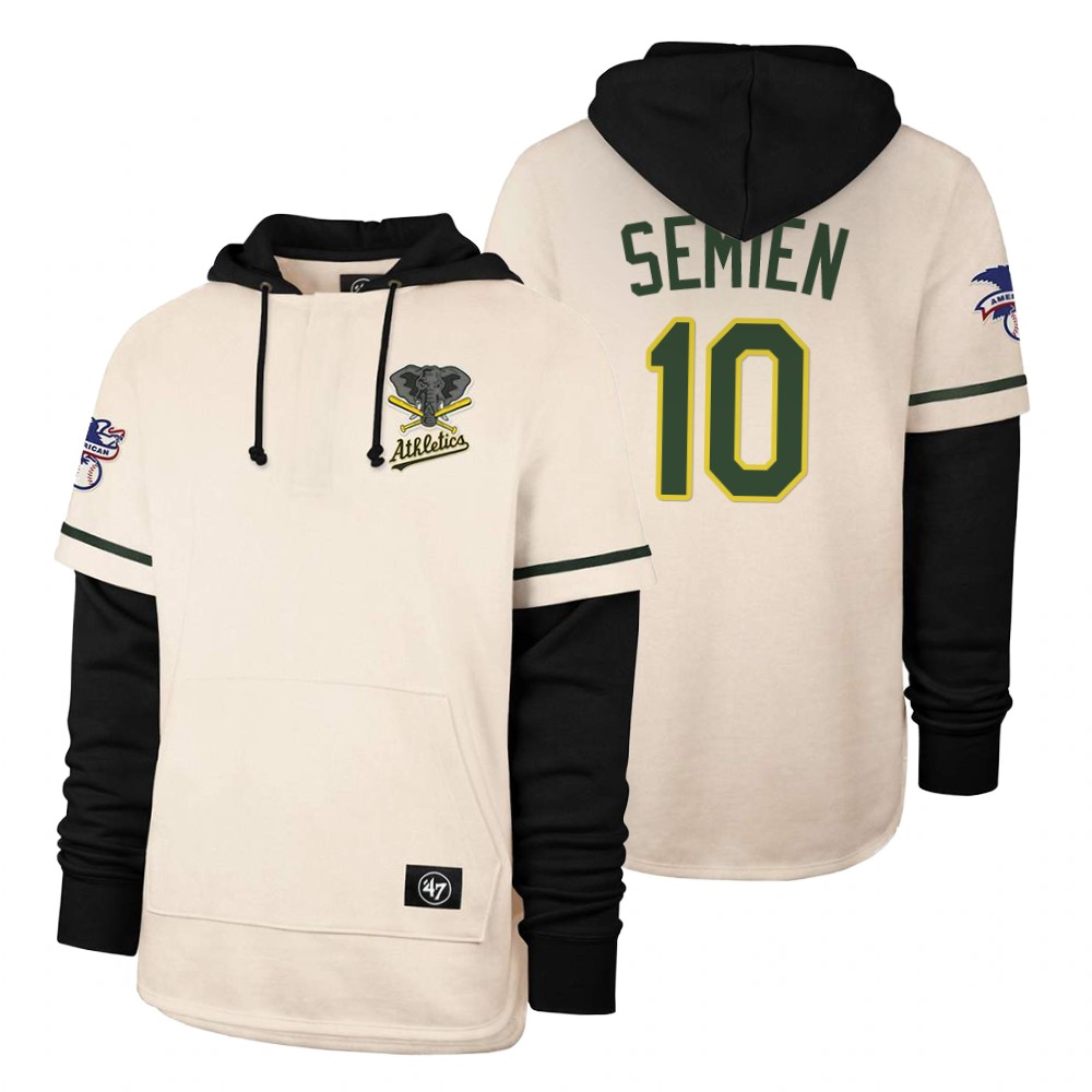Men Oakland Athletics #10 Semien Cream 2021 Pullover Hoodie MLB Jersey->customized mlb jersey->Custom Jersey